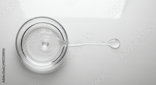 Clear liquid droplet on smooth round glass surface  