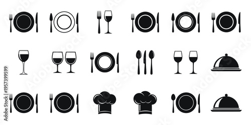 Restaurant table setting icons and utensils clip art