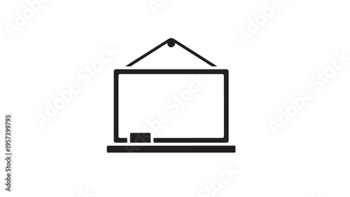 Whiteboard with marker tray and eraser icon hanging on a single point for presentations and learning