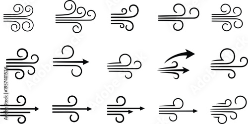 Hand drawn wind gust isolated on a white background. Doodle vector illustration.