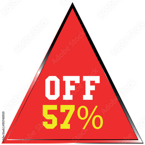 Red Triangle with OF 57 Percent Text and Silver Border sale discount batch
