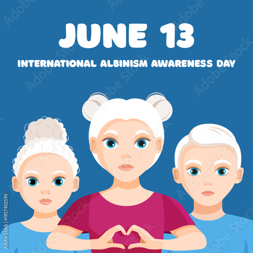 International Albinism Awareness Day banner with group of albino people of different races