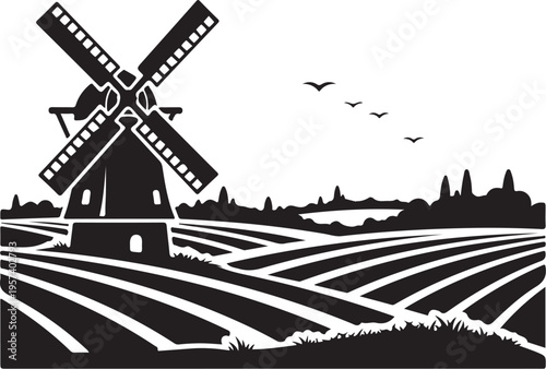 Black silhouette windmill vector illustration