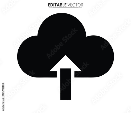 Black cloud with upward arrow vector graphic design illustration silhouette