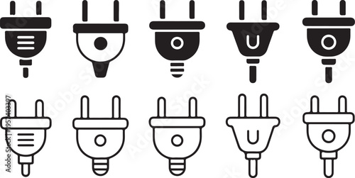 plug icon collection five solid and five outline plug designs