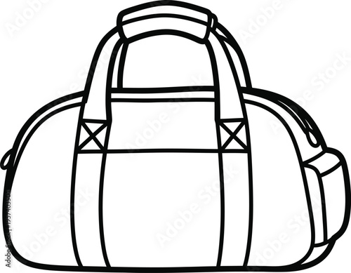 Duffel bag vector illustration isolated, black and white gym bag line art design