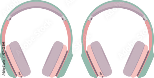 Minimal headphones set with pastel over ear audio devices, modern music listening accessories collection vector illustration