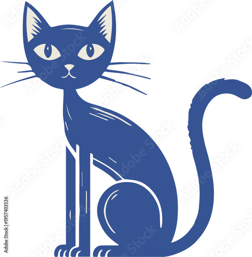 cat portrait flat design blue silhouette with whiskers