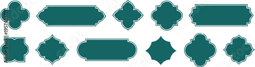 label collection of twelve teal gold frame shapes vector set