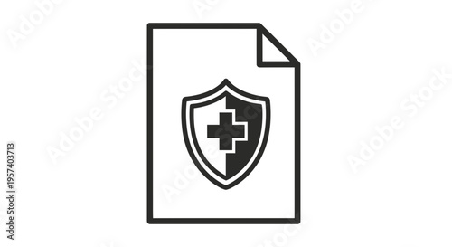 Medical Insurance Document Icon with Shield and Cross Symbol