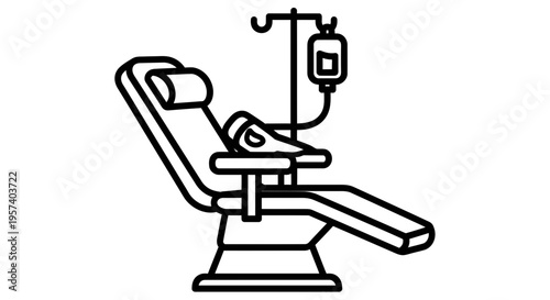Medical Infusion Chair with IV Drip Bag and Stand - Line Art Icon