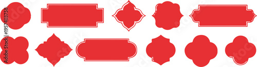 label decorative badge and frame shapes red gold vector pack
