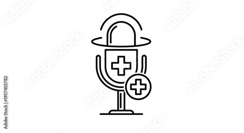 Medical Podcast Microphone Icon with Plus Sign, Healthcare Audio Recording Concept