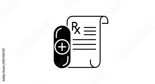 Medical prescription with capsule and cross symbol, healthcare concept