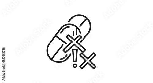 Medical Pills with Cross Symbol: No Medication, Allergy, or Contraindication Icon