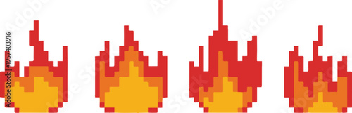 fire pixel flame icons variations for game ui elements set bundle