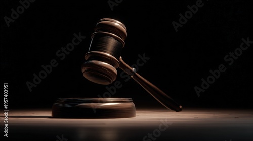 Wooden Gavel and Sound Block on Courtroom Bench Symbolizing Justice, Law, and Legal Authority
