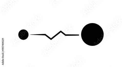 Black line connecting small and large circles with zigzag pattern
