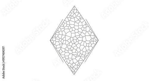 A black and white line drawing of a diamond shape with a cracked pattern