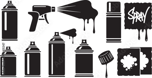 Graffiti spray set elements design isolated on white background. vector illustration