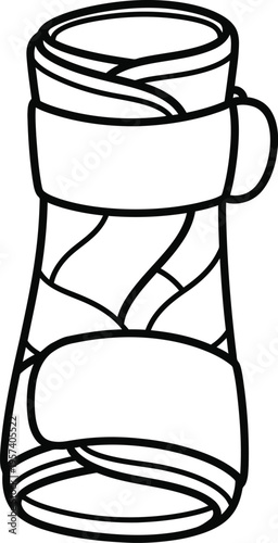 Hand wrist brace vector illustration in black and white line art style for medical use