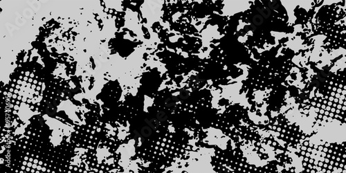 Abstract grunge texture combining splatter effects and dotted patterns, ideal for street-style or industrial themes.