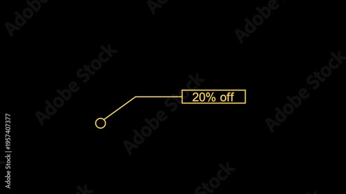 20% off sale animation. Neon speech bubble line 20 percent off sale glowing animation black background 4k video.