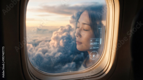 A serene woman gazes throug...