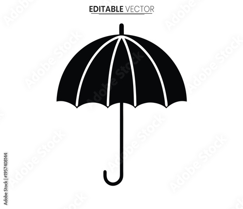 A simple black umbrella icon minimalist design isolated on white background silhouette