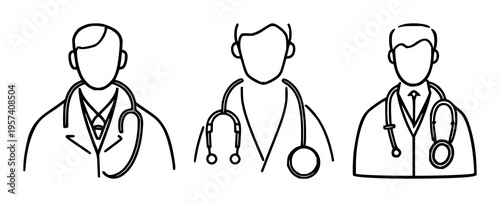 Professional UI icon for a virtual doctor consultation, e-health symbol, clean minimalist lines, white background. set with simple line art design featuring outline, illustration, graphic elements ...