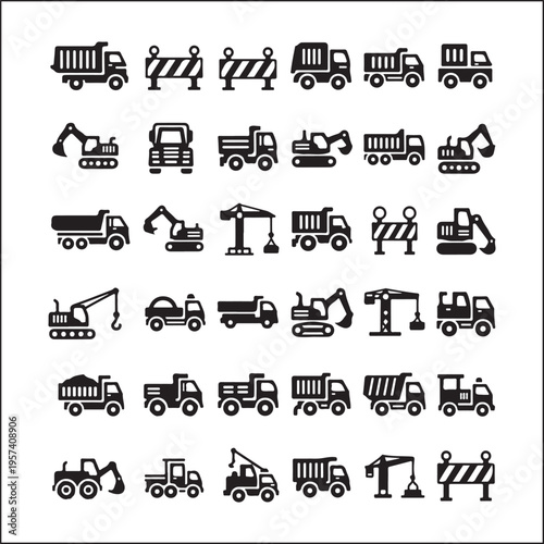 Construction Vehicles Icon Set Vector Collection for Industrial Design