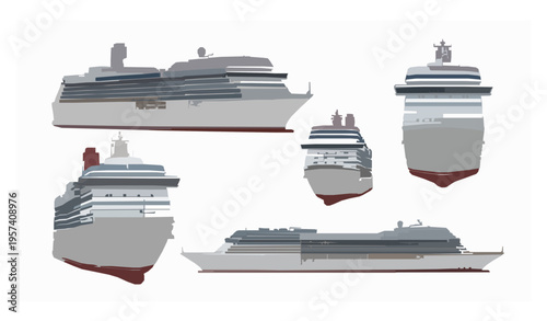 Realistic cruise liner mockup vector set luxury ship collection isolated on white background