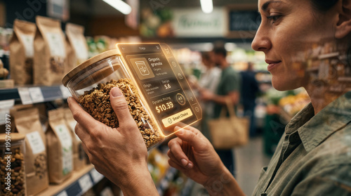 A woman inspects a jar in a...