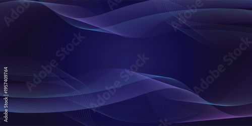 Abstract background with elegant dark navy and purple-blue dynamic flowing linear waves eps10