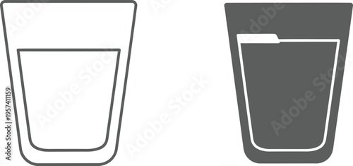 Glass of water outline and silhouette icons representing hydration and liquid refreshment