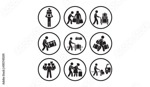 Icons depicting various luggage and baggage handling services at airports or hotels