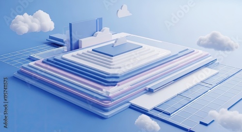 Modern architectural marvel with cascading terraces and a unique tower