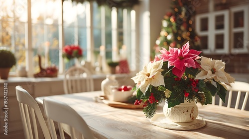 Wallpaper Mural Cozy Holiday Decor with Poinsettias in a Bright Living Room Setting Emphasizing Warmth and Cheer for the Festive Season Torontodigital.ca