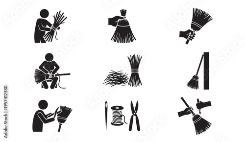 Step-by-step process of making a traditional broom from natural fibers