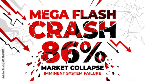 Market Crash Concept with Cracking Text and Downward Arrows