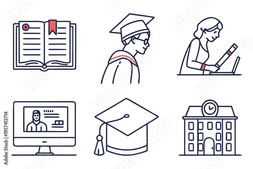 The education icon is set in line vector style.