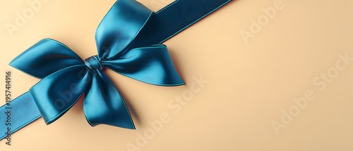 Wallpaper Mural Elegant blue satin bow on a soft beige background for gift wrapping and decoration, perfect for special occasions and celebrations Torontodigital.ca