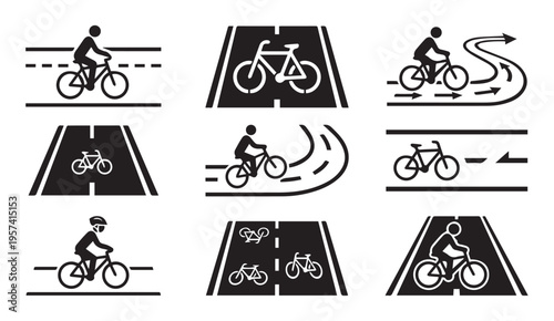 Common bicycle lane and path symbols for urban and road cycling safety