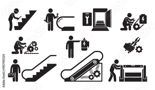 Maintenance and repair icons depicting various technical and building services