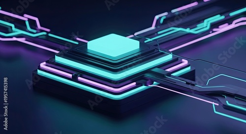 A futuristic depiction of a high-tech computer processor with glowing circuits.