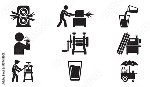 Illustrations of various food and beverage preparation processes and tools