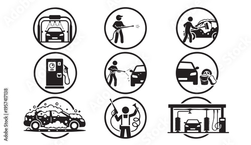 Essential icons depicting various automobile maintenance and repair activities