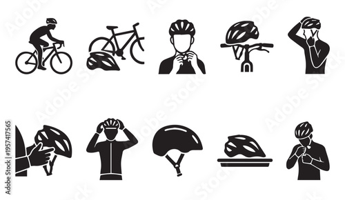 Illustrations depicting various cycling-related activities and equipment