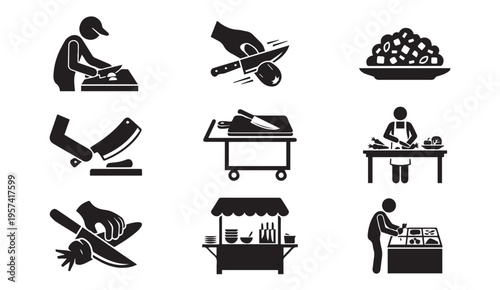 A visual guide to various food preparation and market activities