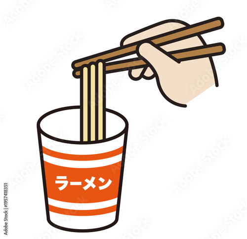 カップ麺のイラスト。インスタントラーメン、即席麺、非常食の素材。An illustration of instant noodles.
